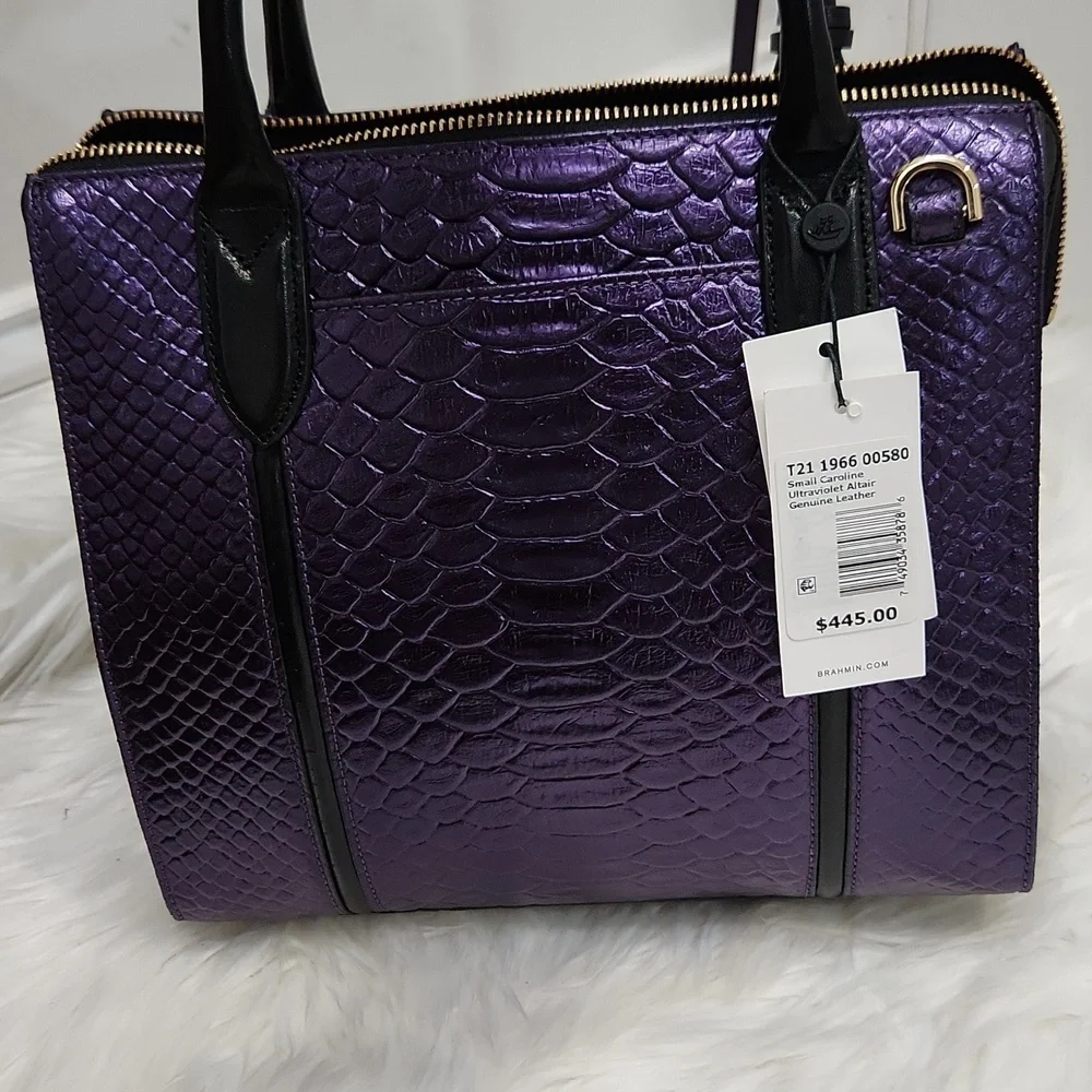 💜🔹️ Brahmin🔹️ Rare🔥 Small Caroline Ultraviolet Altair  Leather + Wallet Set - Picture 9 of 16
